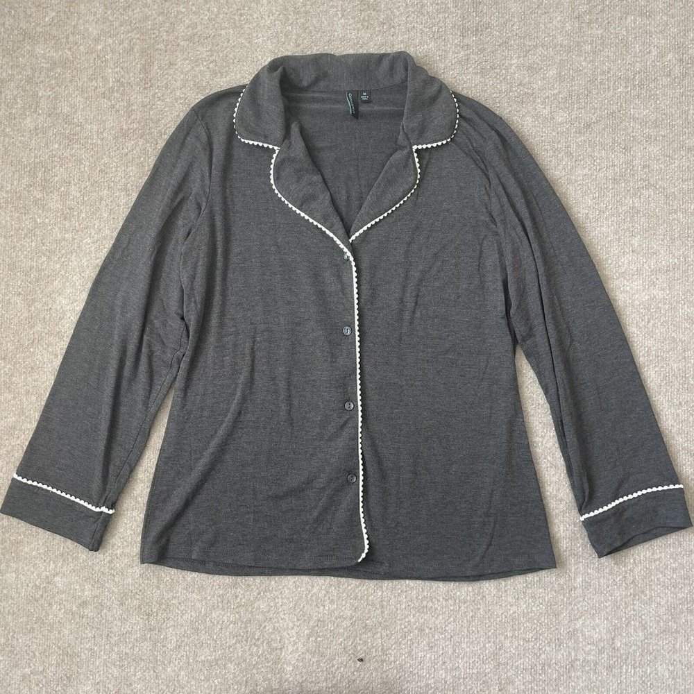 Cynthia Rowley Pajama Top Womens Medium Grey White Long Sleeve Soft Stretch - Picture 1 of 7